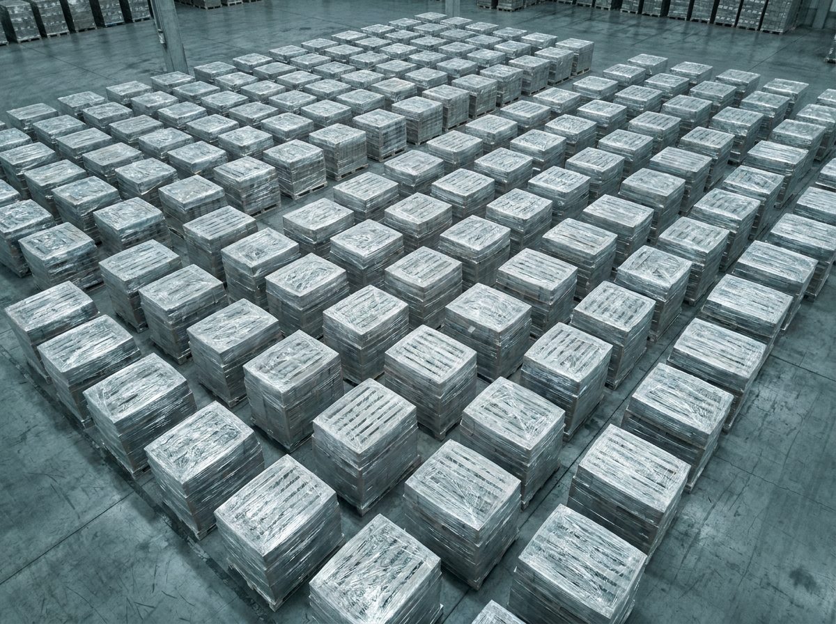 Export pallets wrapped and arranged on a warehouse floor ready for shipment