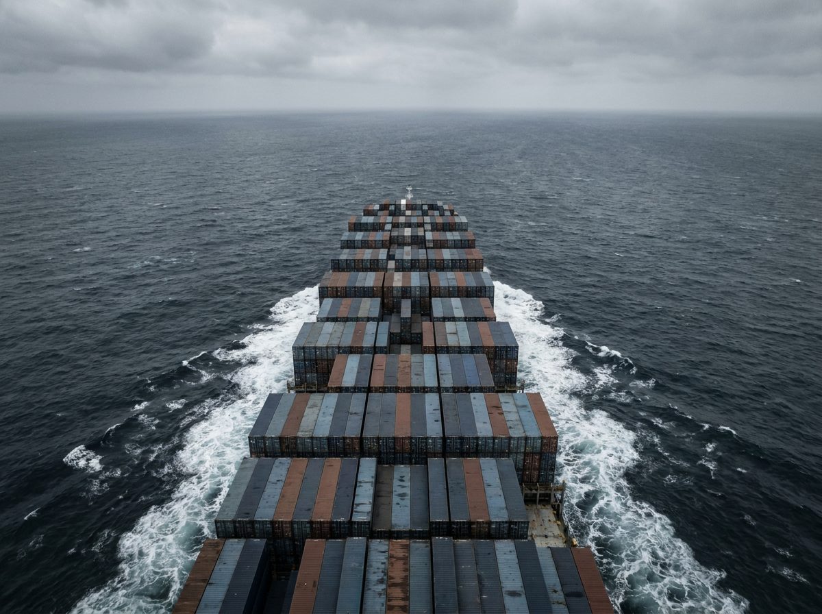 Loaded container ship crossing the open ocean